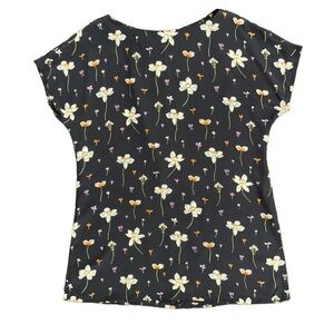 Liz Claiborne 100% Silk Black Floral Short Sleeve Blouse Size 16